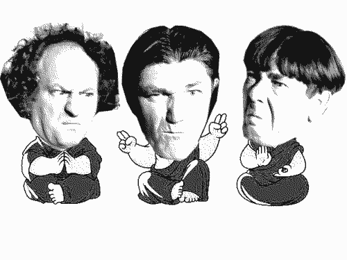 The Three Stooges - Larry, Shemp, and Moe - as Buddhist Monks